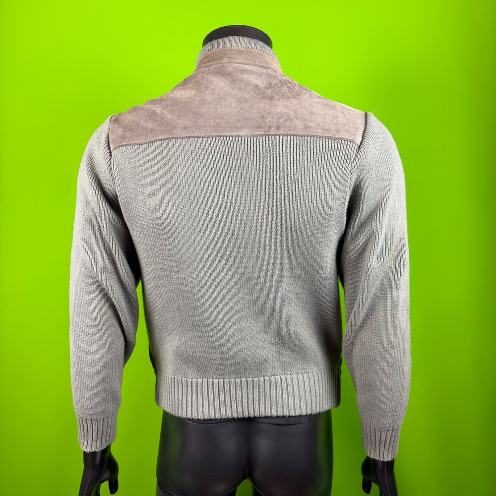 Vintage 80s Alvin Josef Suede Leather Knit Sleeve Bomber Jacket Gray Medium M - Picture 4 of 10